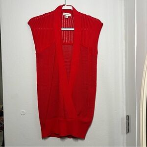 Red Open-Knit Sleeveless Cardigan
